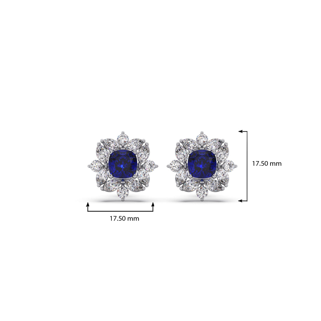 Floral Halo Stud Earrings with Blue Gemstone
