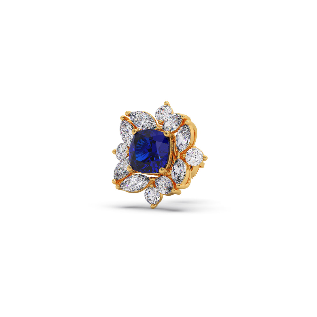 Floral Halo Stud Earrings with Blue Gemstone