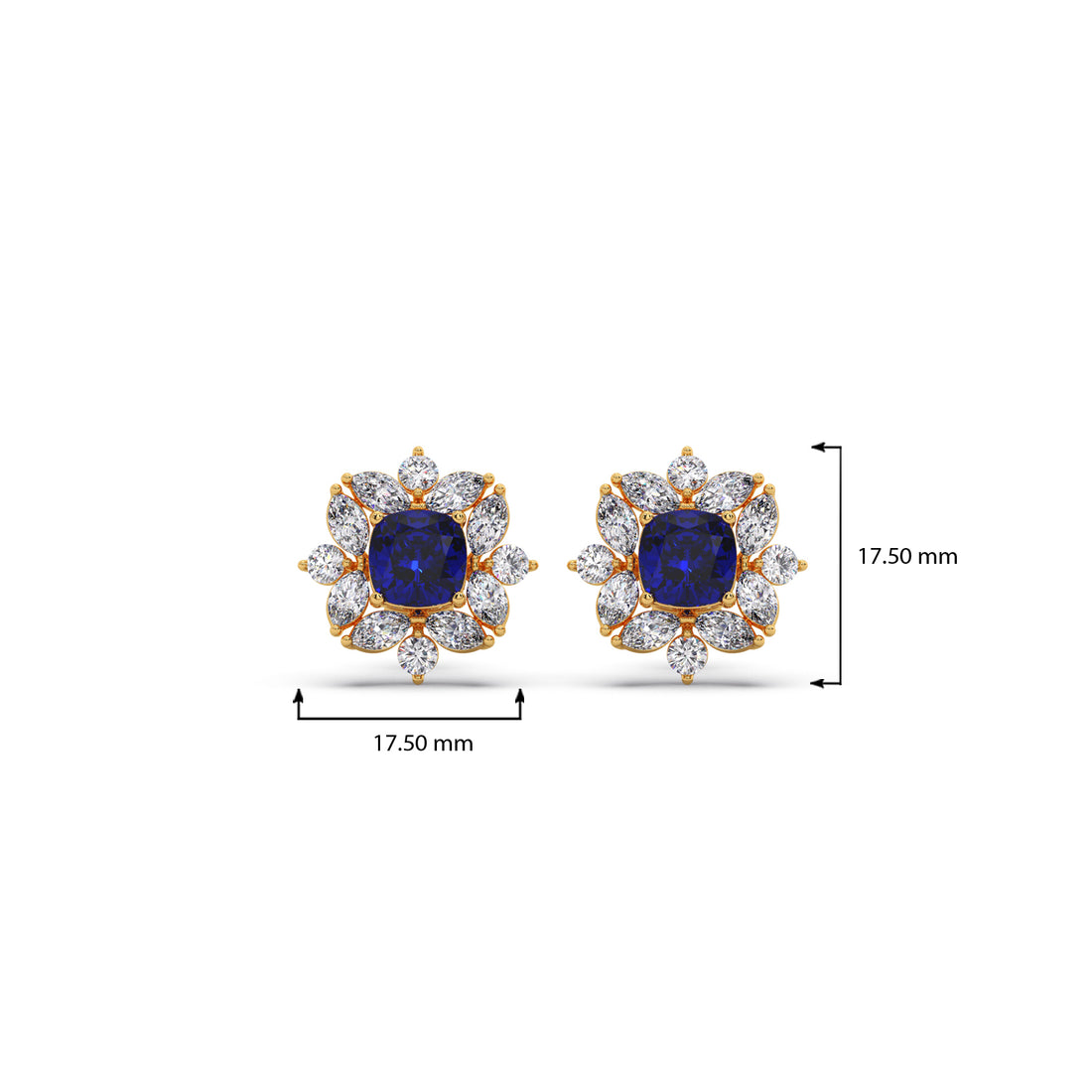 Floral Halo Stud Earrings with Blue Gemstone