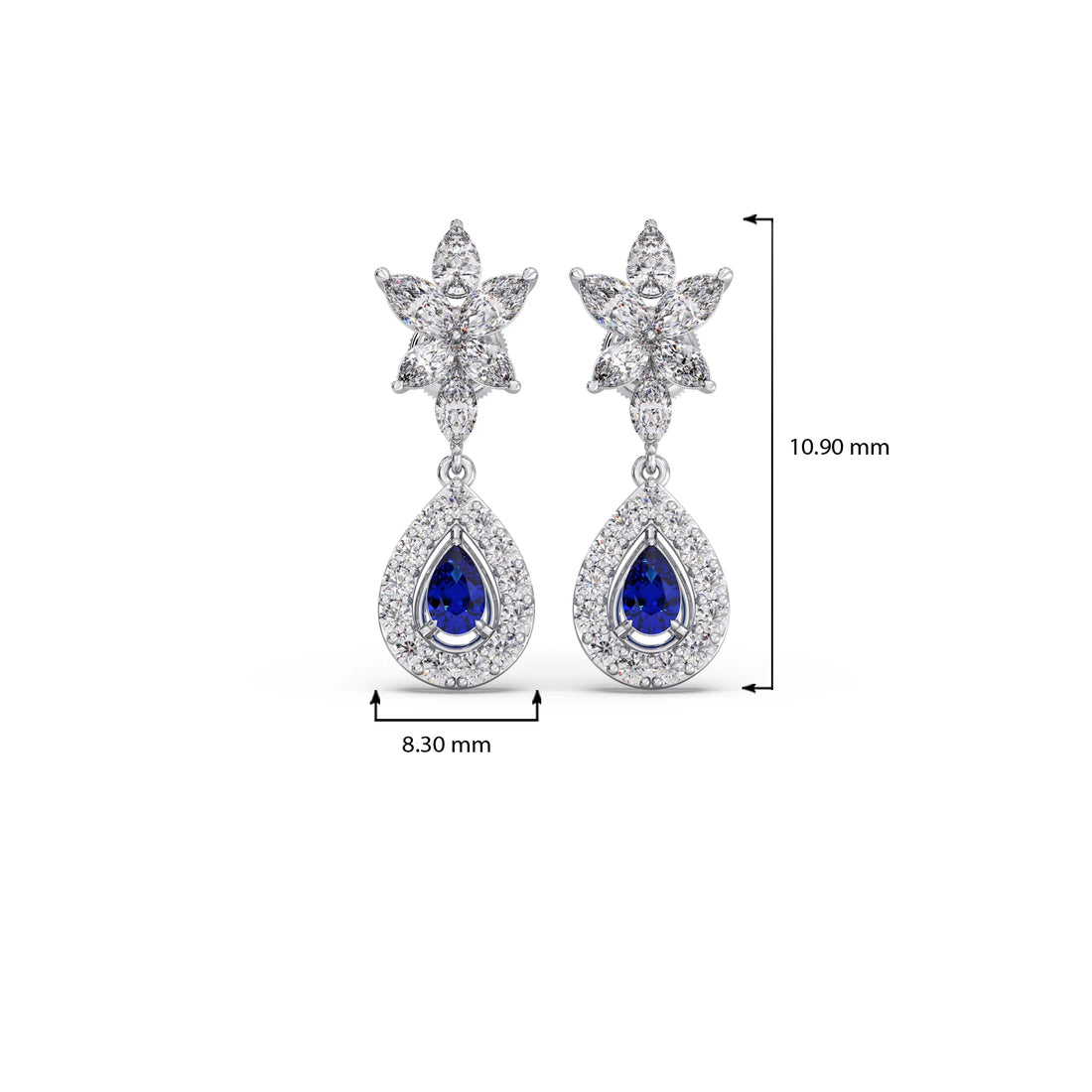 Blue Gemstone and Diamond Halo Drop Earrings