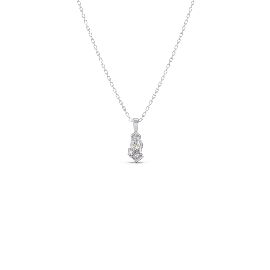 Half Bezel Set Smallitaire Pin Shape Diamond Pendant Necklace