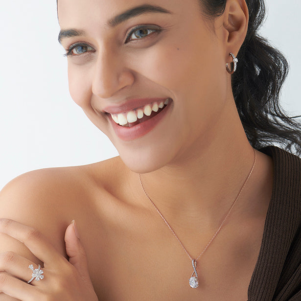 Elegant Oval Diamond Drop Pendant