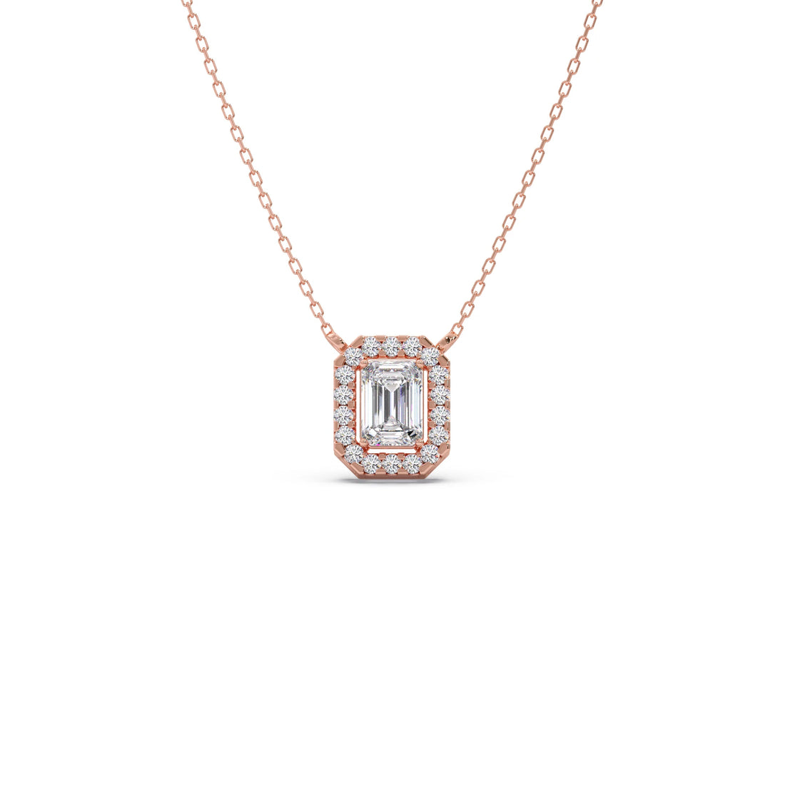 Emerald-Cut Diamond Halo Pendant