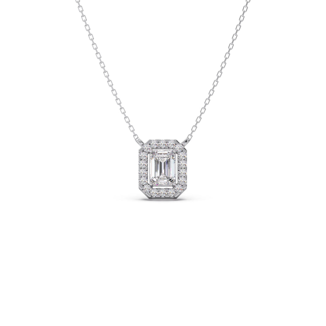 Emerald-Cut Diamond Halo Pendant