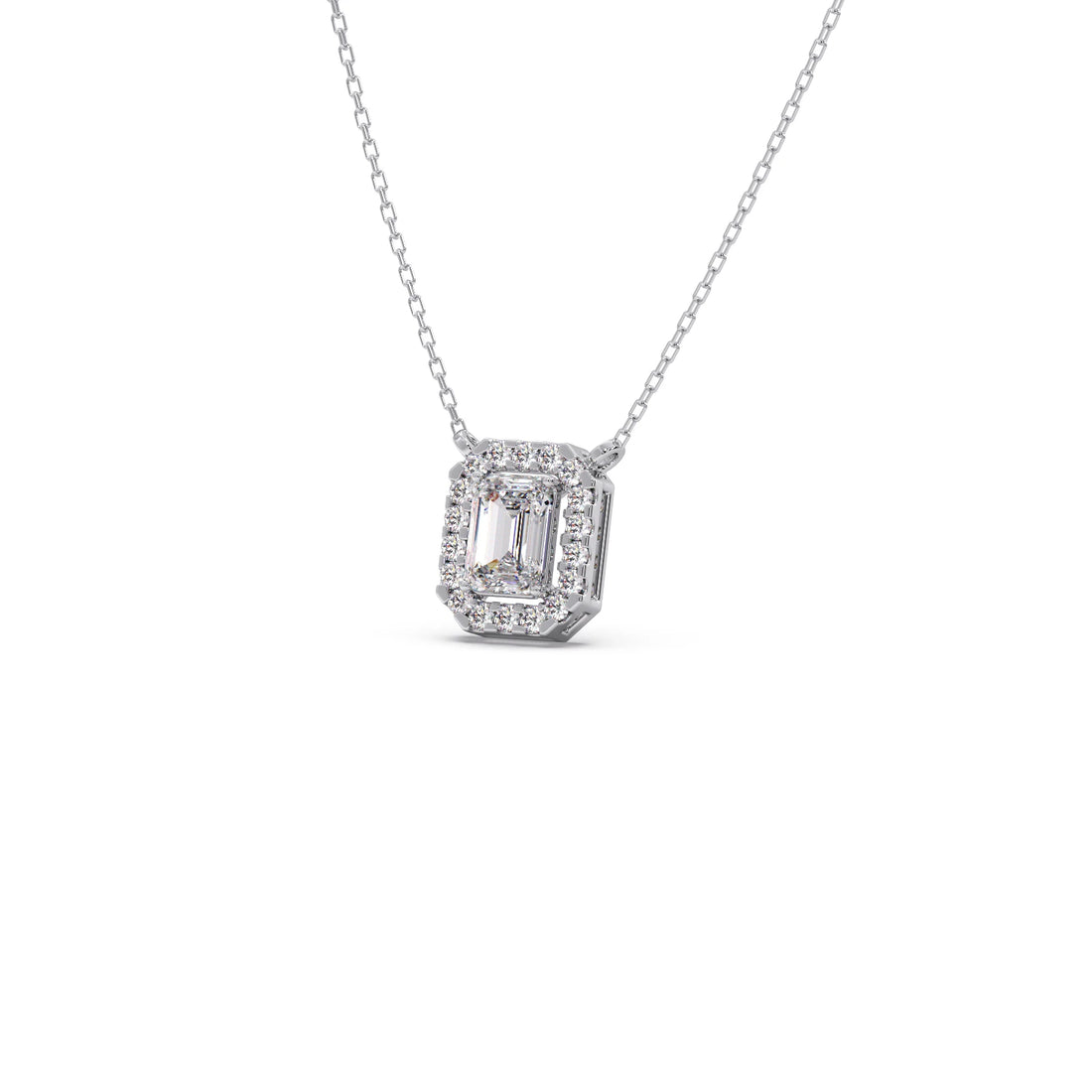 Emerald-Cut Diamond Halo Pendant