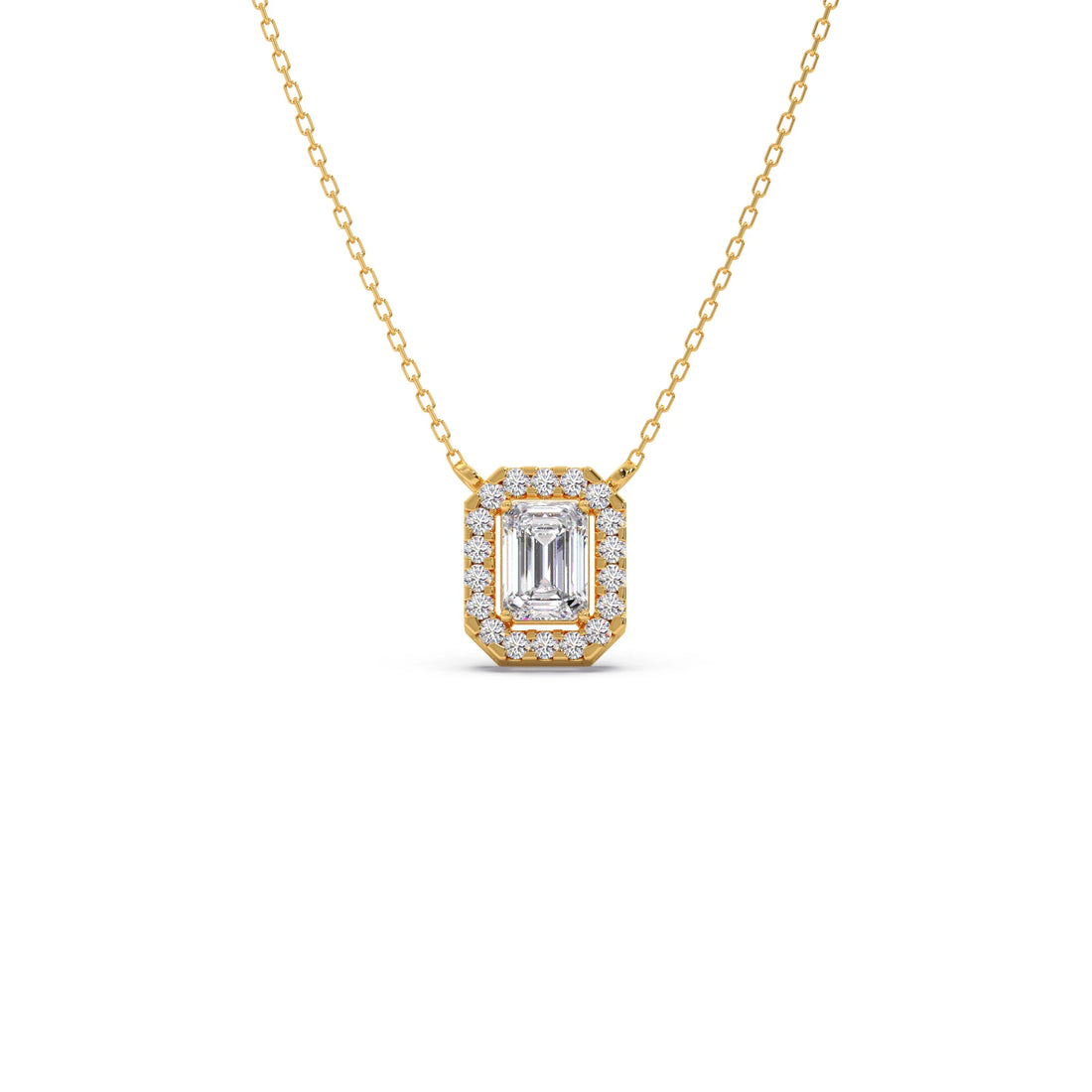 Emerald-Cut Diamond Halo Pendant