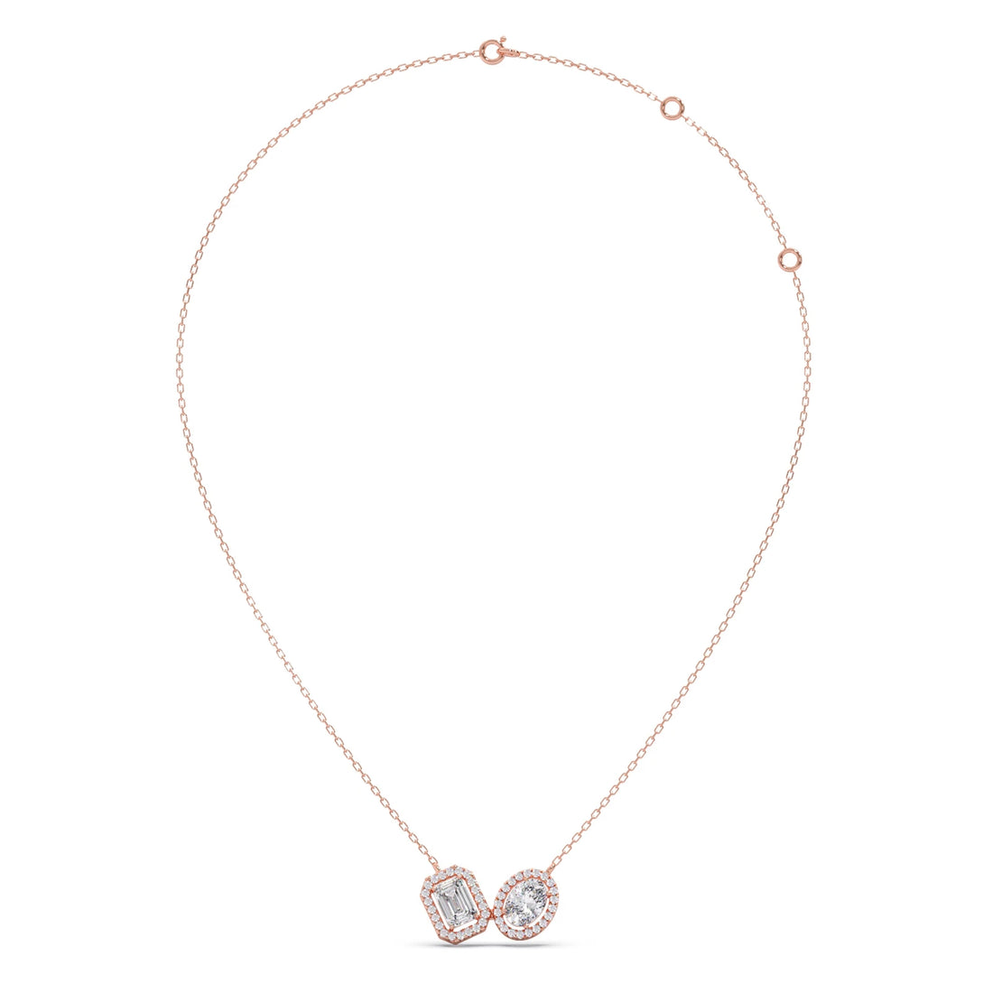 Emerald-Cut & Oval Double Halo Necklace