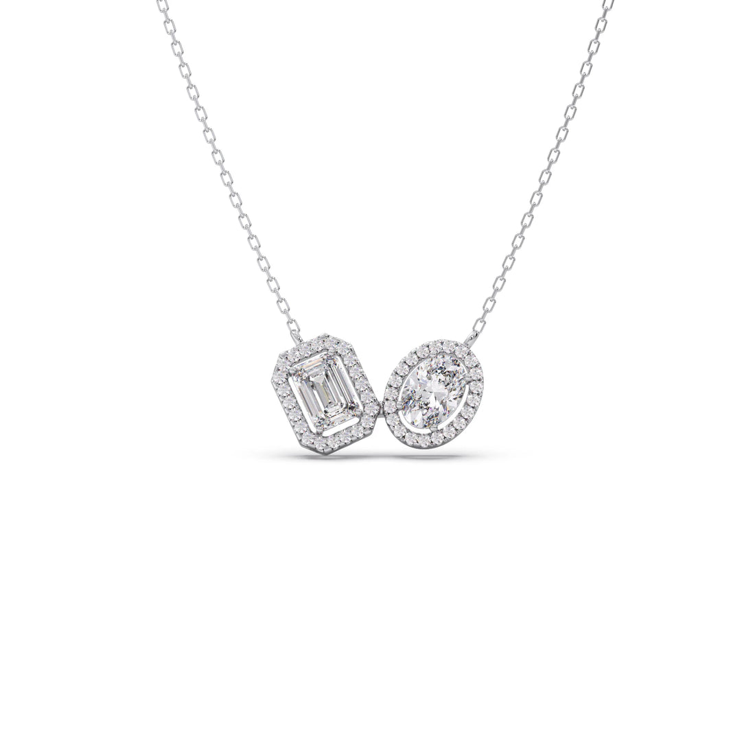 Emerald-Cut & Oval Double Halo Necklace