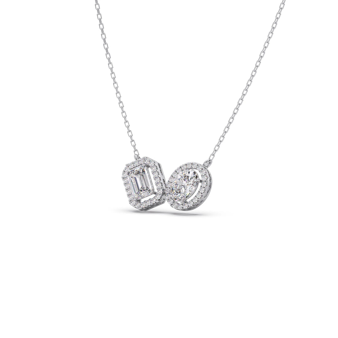 Emerald-Cut & Oval Double Halo Necklace