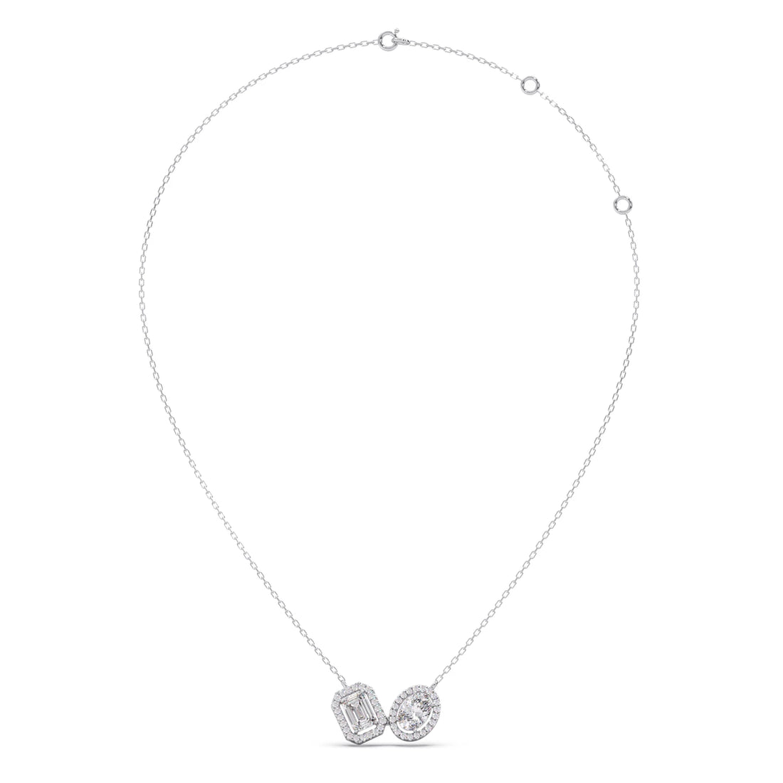 Emerald-Cut & Oval Double Halo Necklace