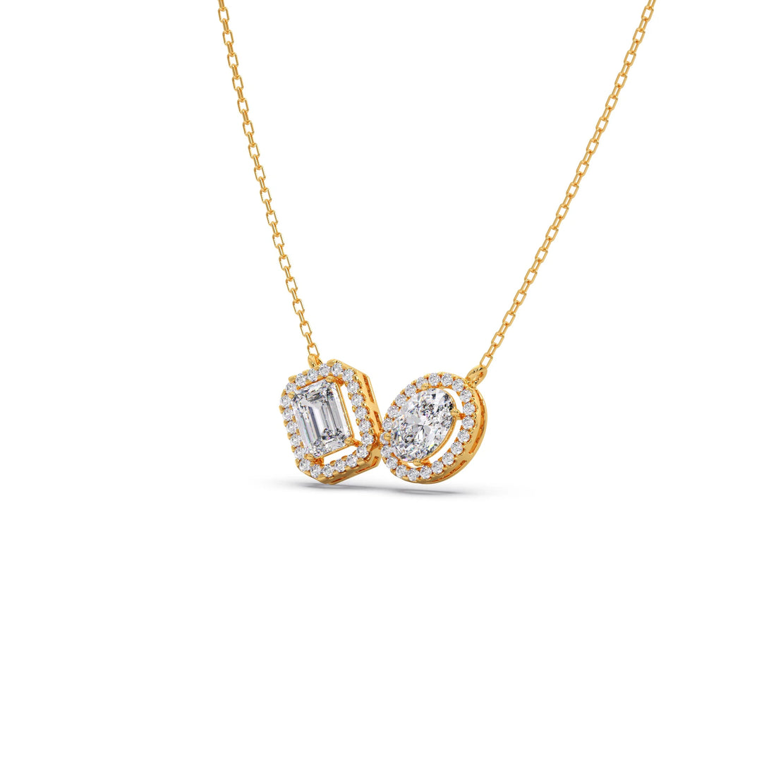 Emerald-Cut & Oval Double Halo Necklace