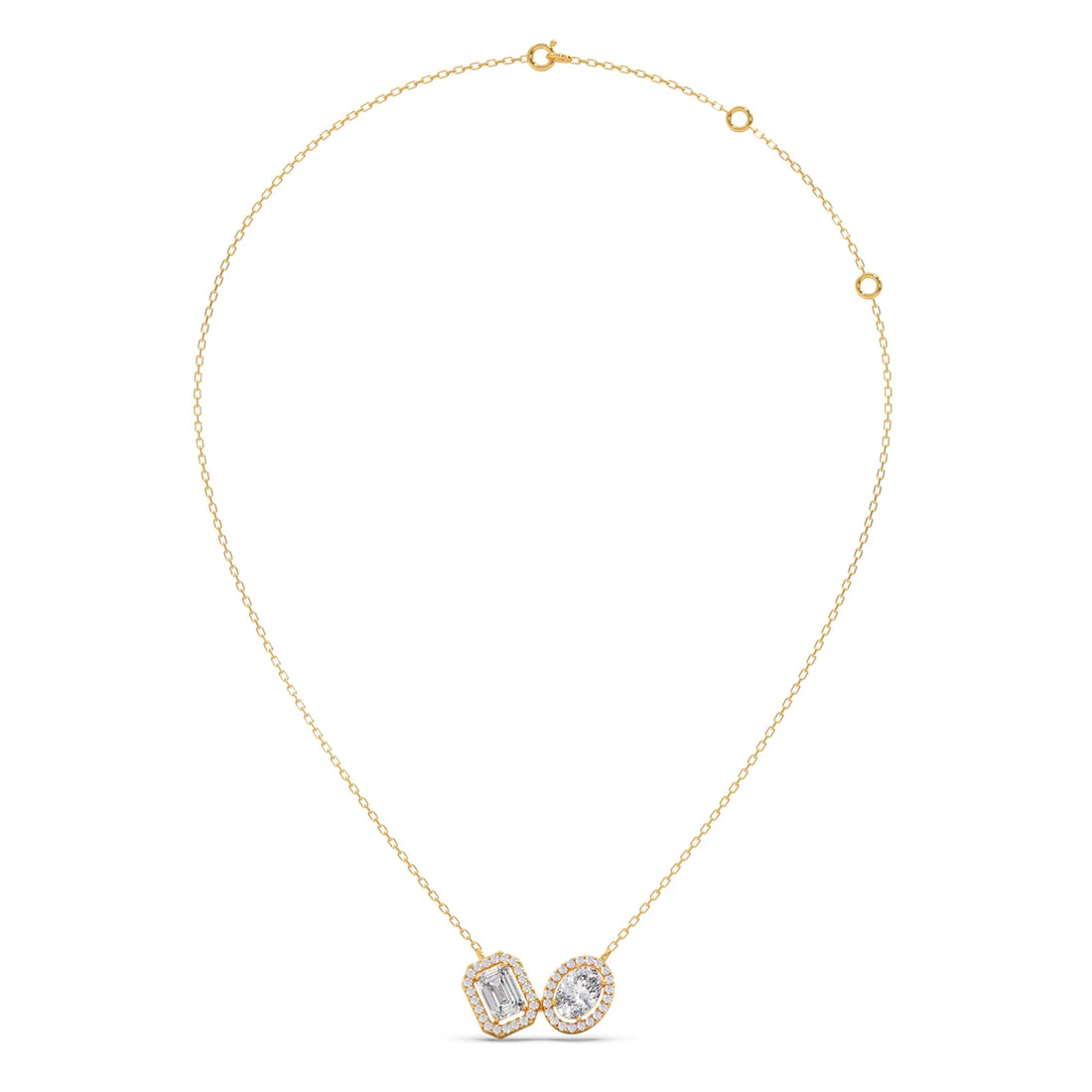 Emerald-Cut & Oval Double Halo Necklace