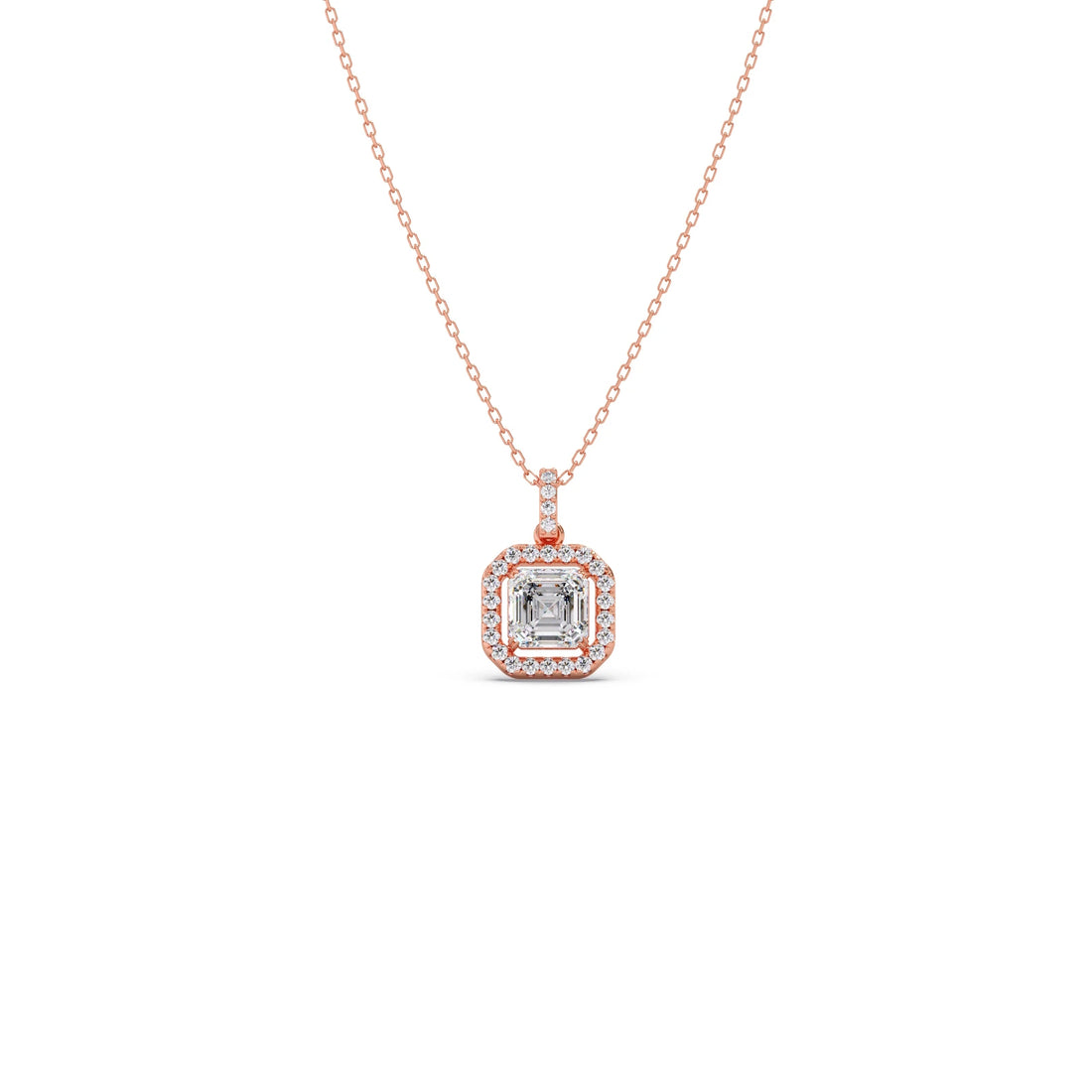 Emerald Halo Round Diamond Pendant Necklace
