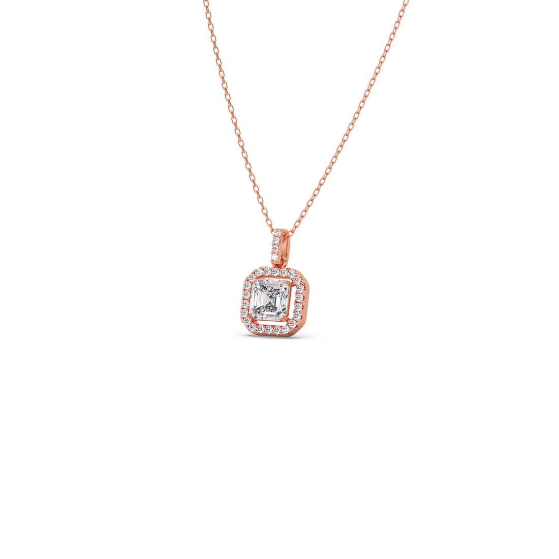 Emerald Halo Round Diamond Pendant Necklace