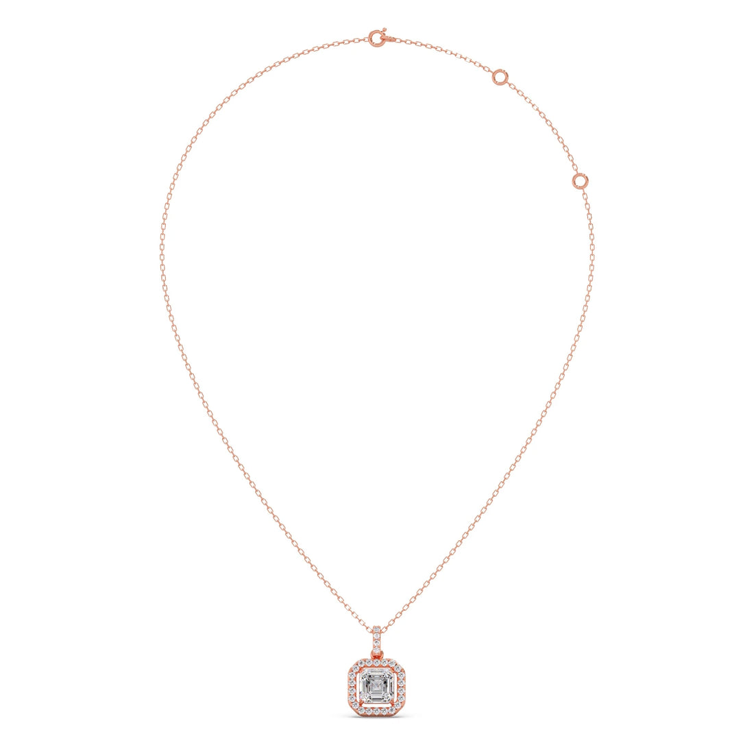 Emerald Halo Round Diamond Pendant Necklace