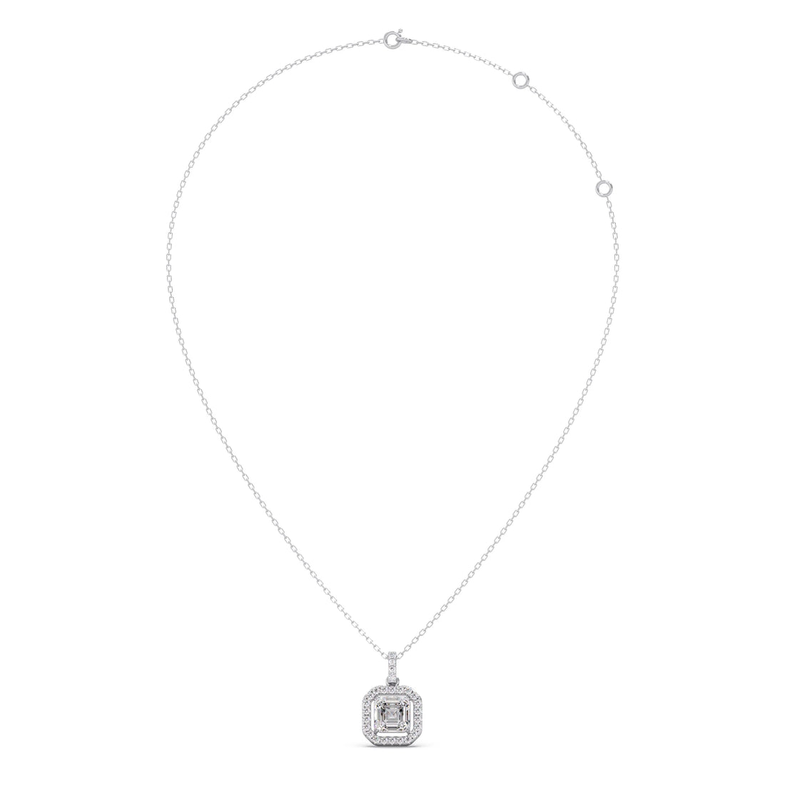 Emerald Halo Round Diamond Pendant Necklace