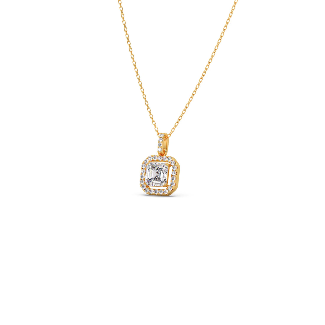Emerald Halo Round Diamond Pendant Necklace