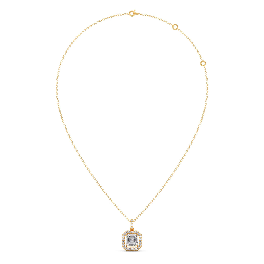 Emerald Halo Round Diamond Pendant Necklace