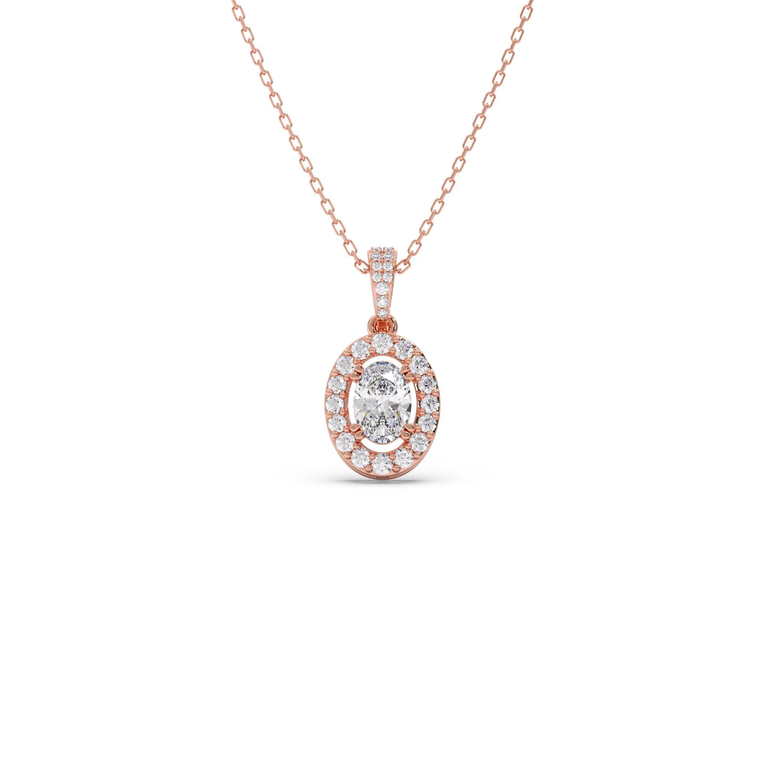 Oval-Cut Halo Diamond Pendant Necklace