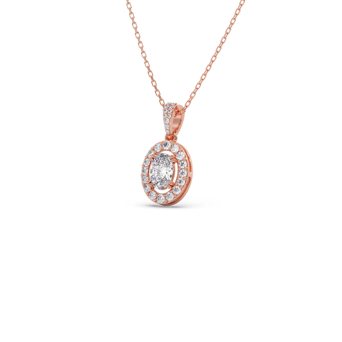 Oval-Cut Halo Diamond Pendant Necklace
