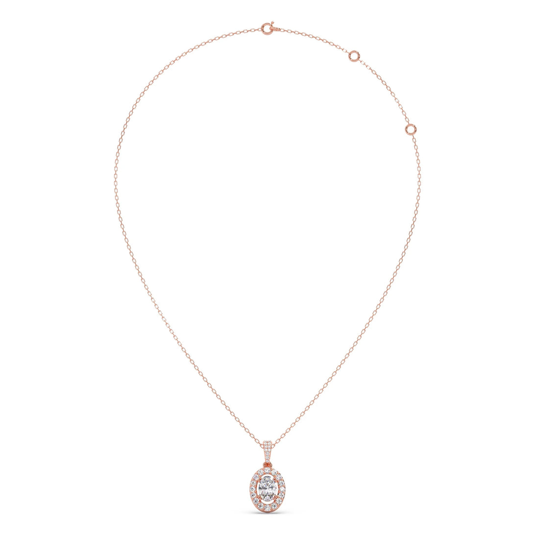 Oval-Cut Halo Diamond Pendant Necklace