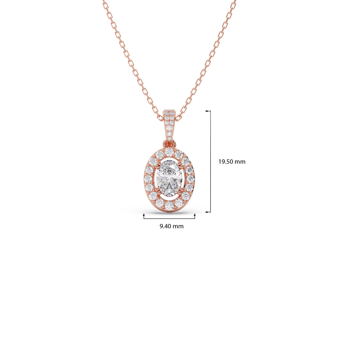 Oval-Cut Halo Diamond Pendant Necklace