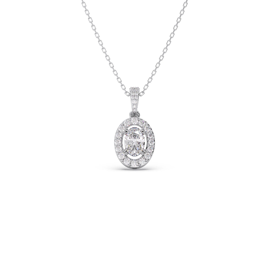 Oval-Cut Halo Diamond Pendant Necklace