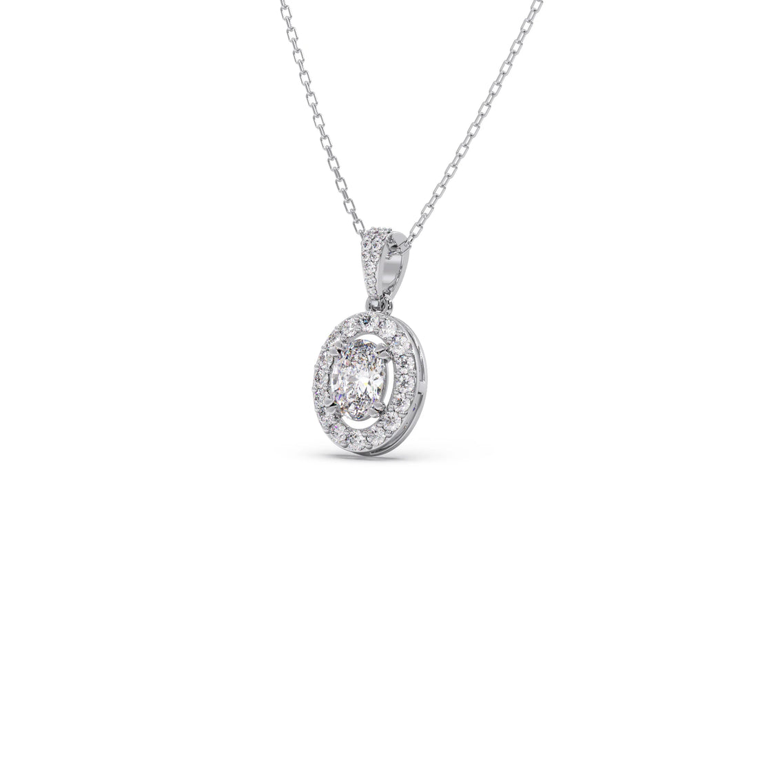 Oval-Cut Halo Diamond Pendant Necklace