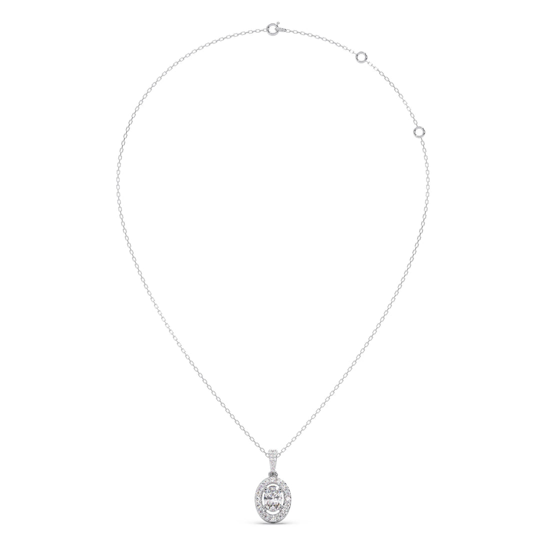 Oval-Cut Halo Diamond Pendant Necklace