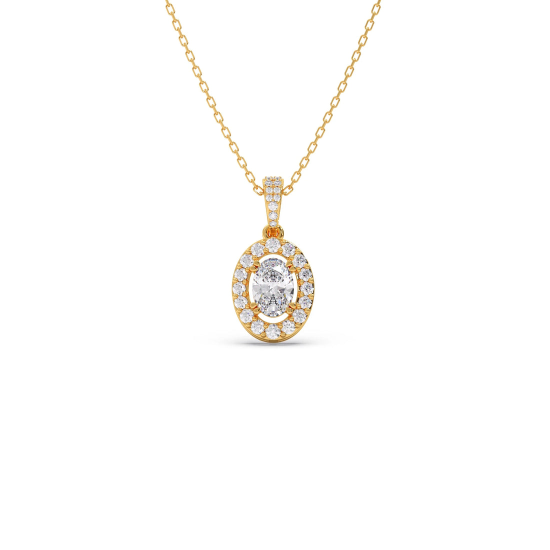 Oval-Cut Halo Diamond Pendant Necklace