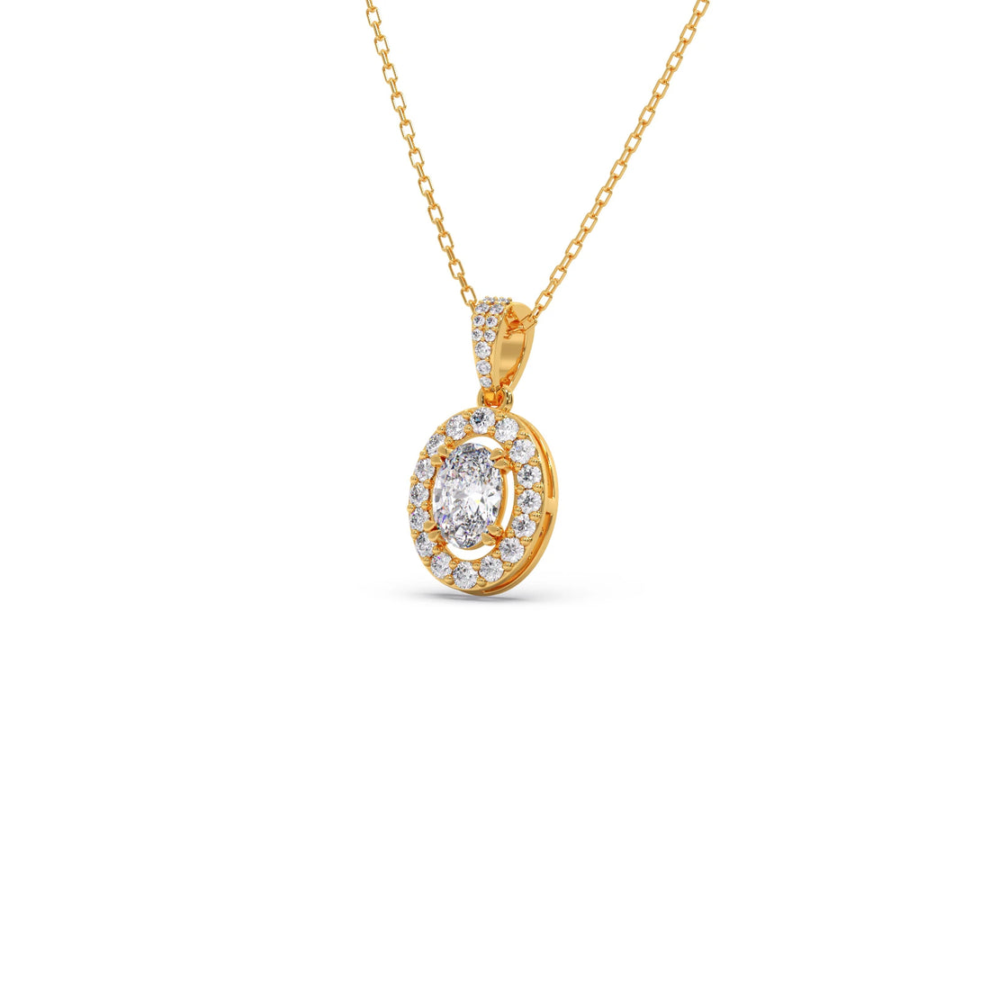 Oval-Cut Halo Diamond Pendant Necklace