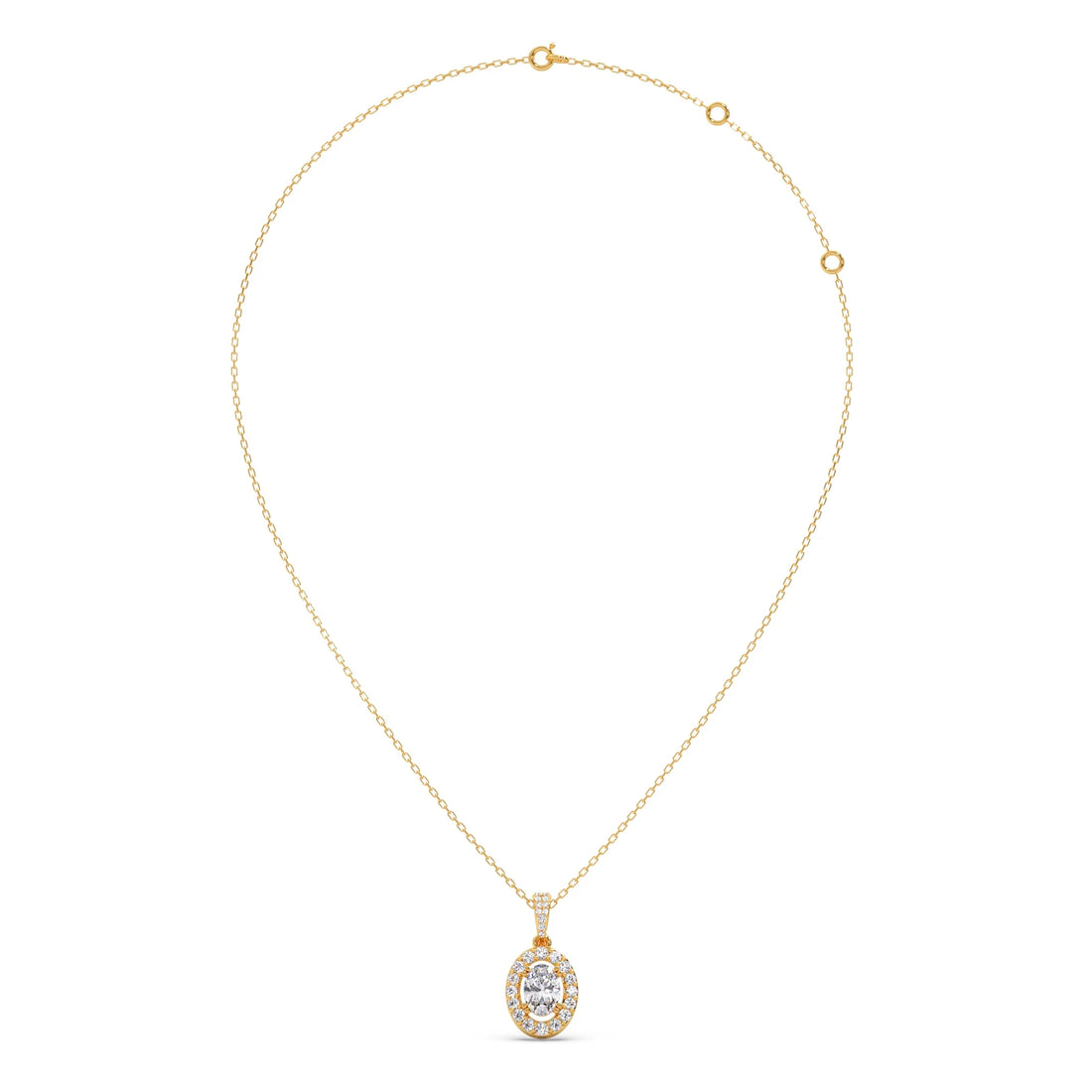 Oval-Cut Halo Diamond Pendant Necklace