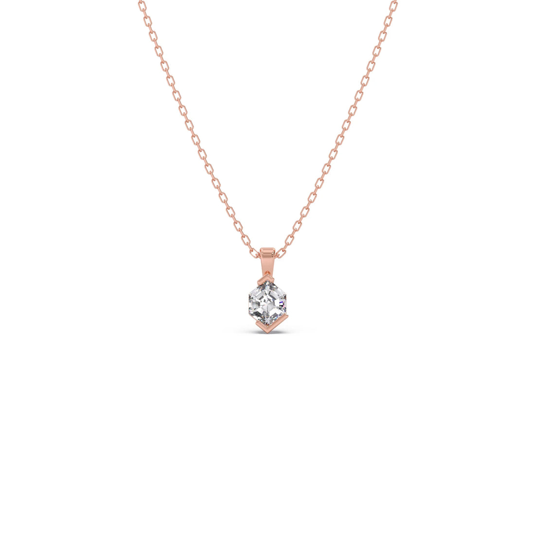 Half Bezel Set Tenz Hexa Cut Solitaire Pendant Necklace