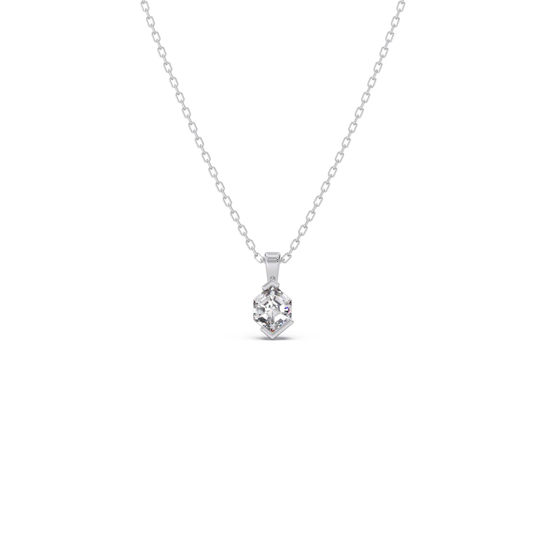 Half Bezel Set Tenz Hexa Cut Solitaire Pendant Necklace