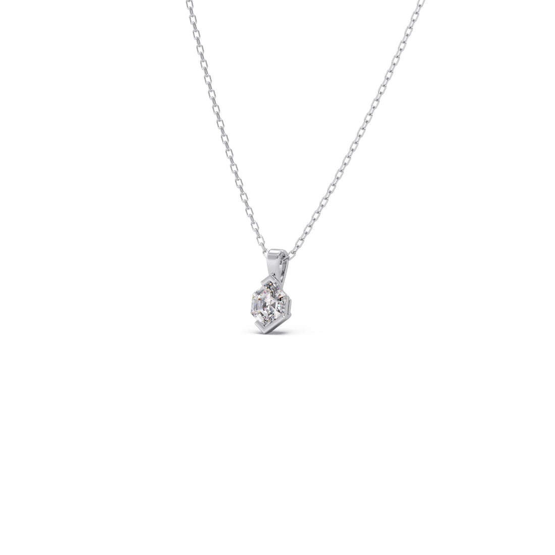 Half Bezel Set Tenz Hexa Cut Solitaire Pendant Necklace