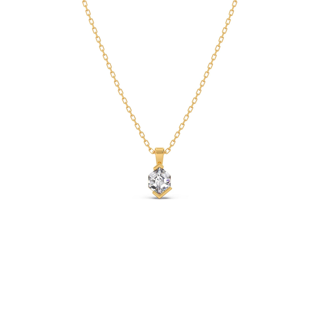 Half Bezel Set Tenz Hexa Cut Solitaire Pendant Necklace