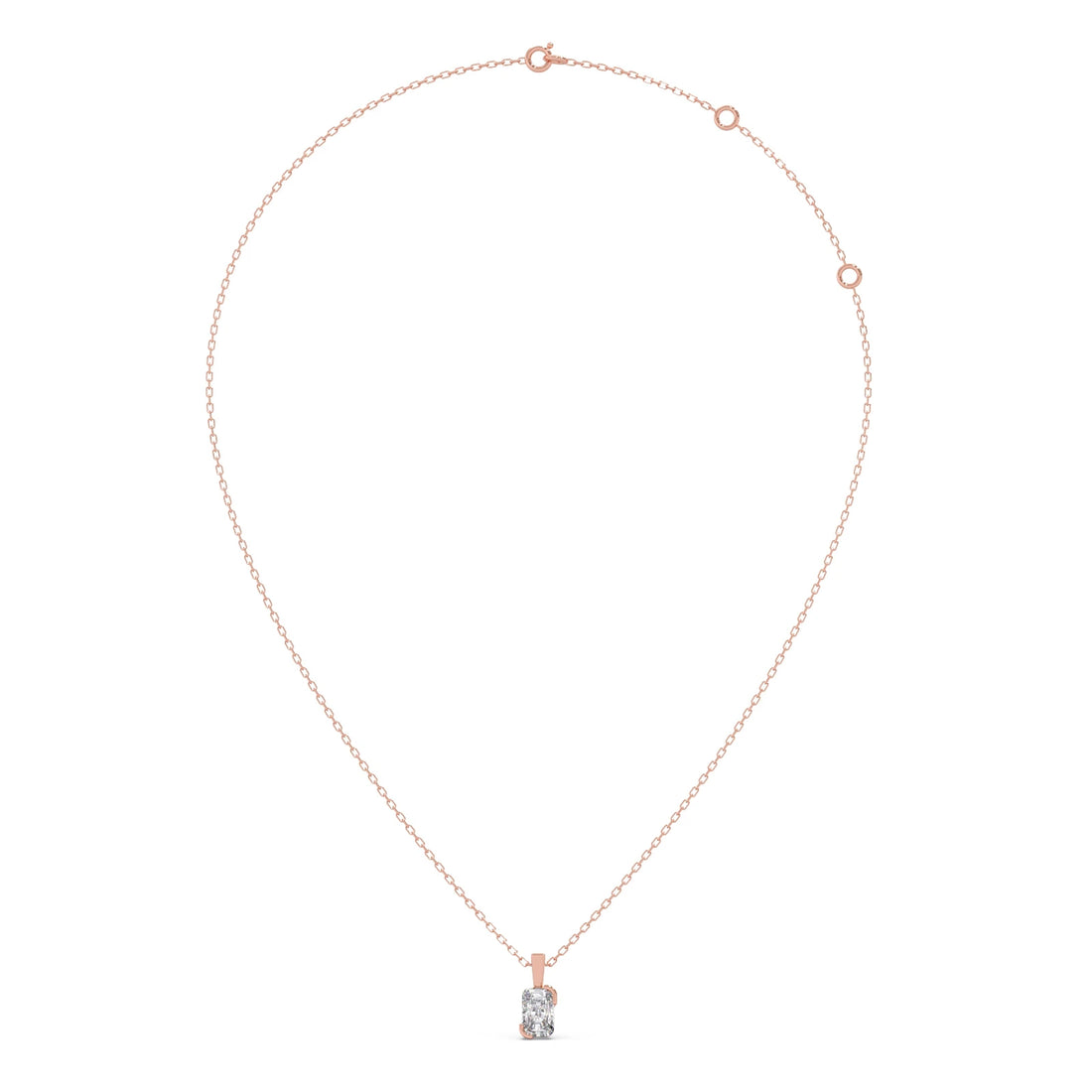 Half Bezel Set Frost Emerald Cut Solitaire Pendant Necklace