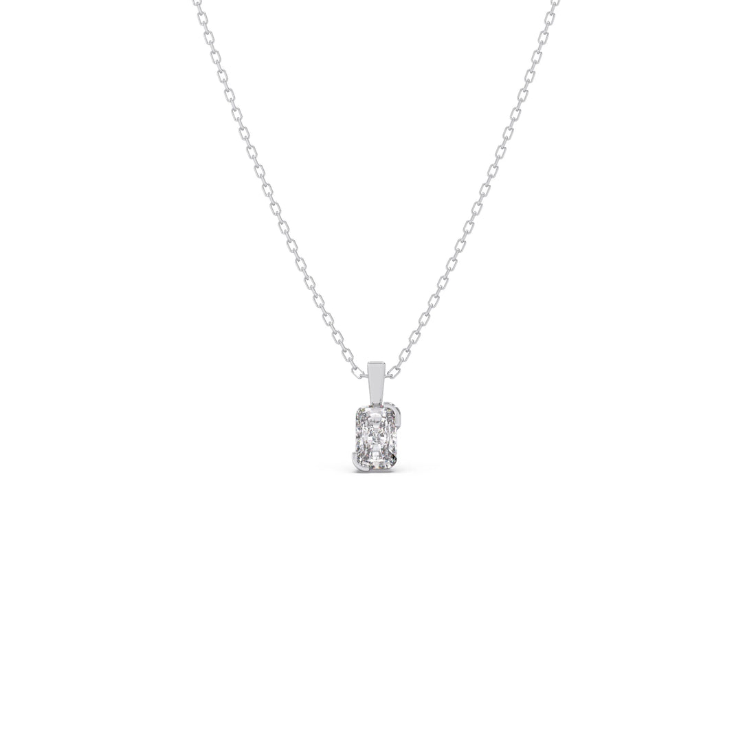 Half Bezel Set Frost Emerald Cut Solitaire Pendant Necklace