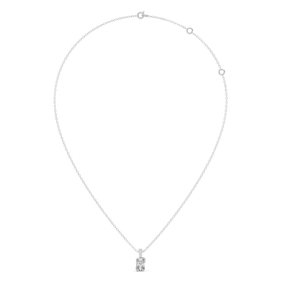 Half Bezel Set Frost Emerald Cut Solitaire Pendant Necklace