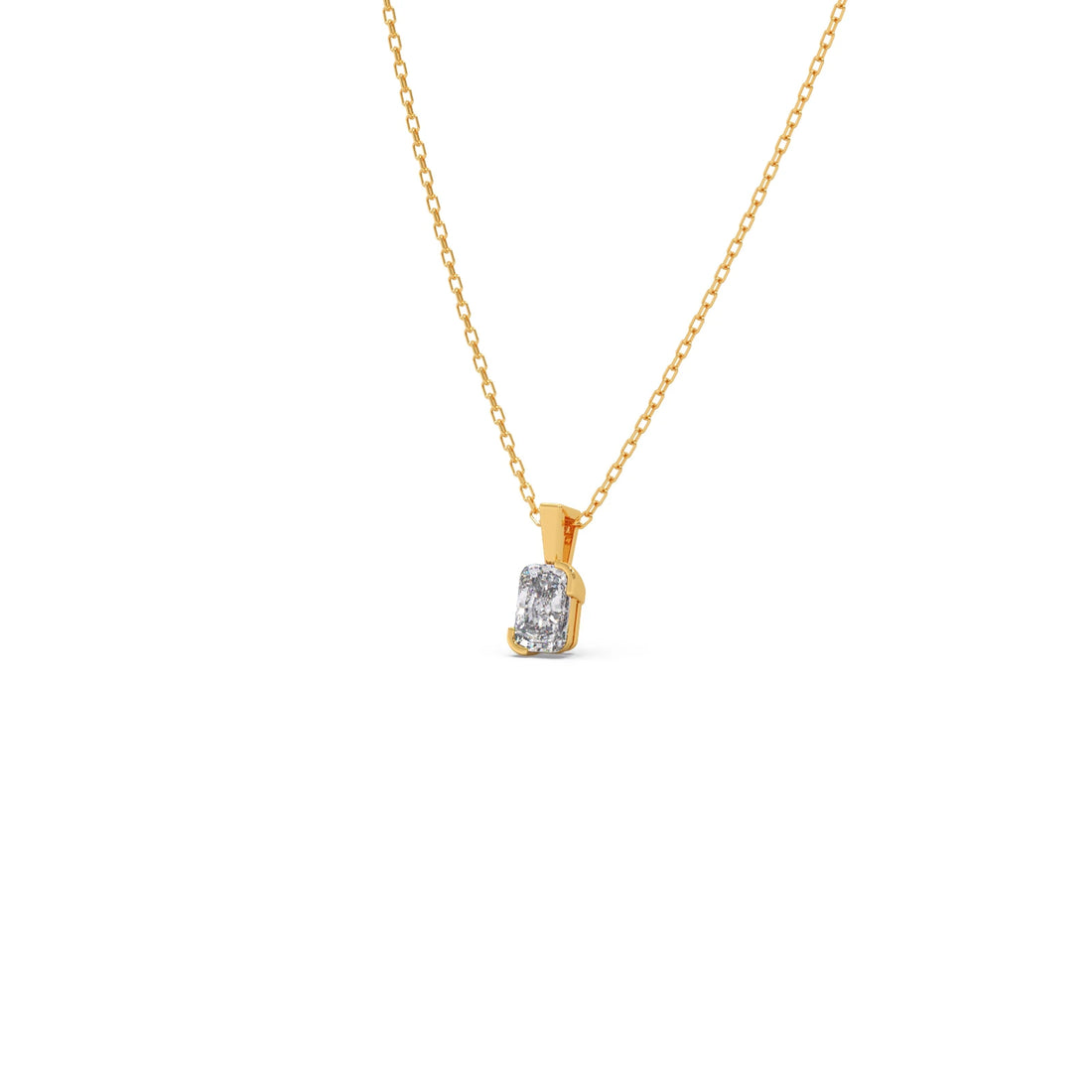Half Bezel Set Frost Emerald Cut Solitaire Pendant Necklace