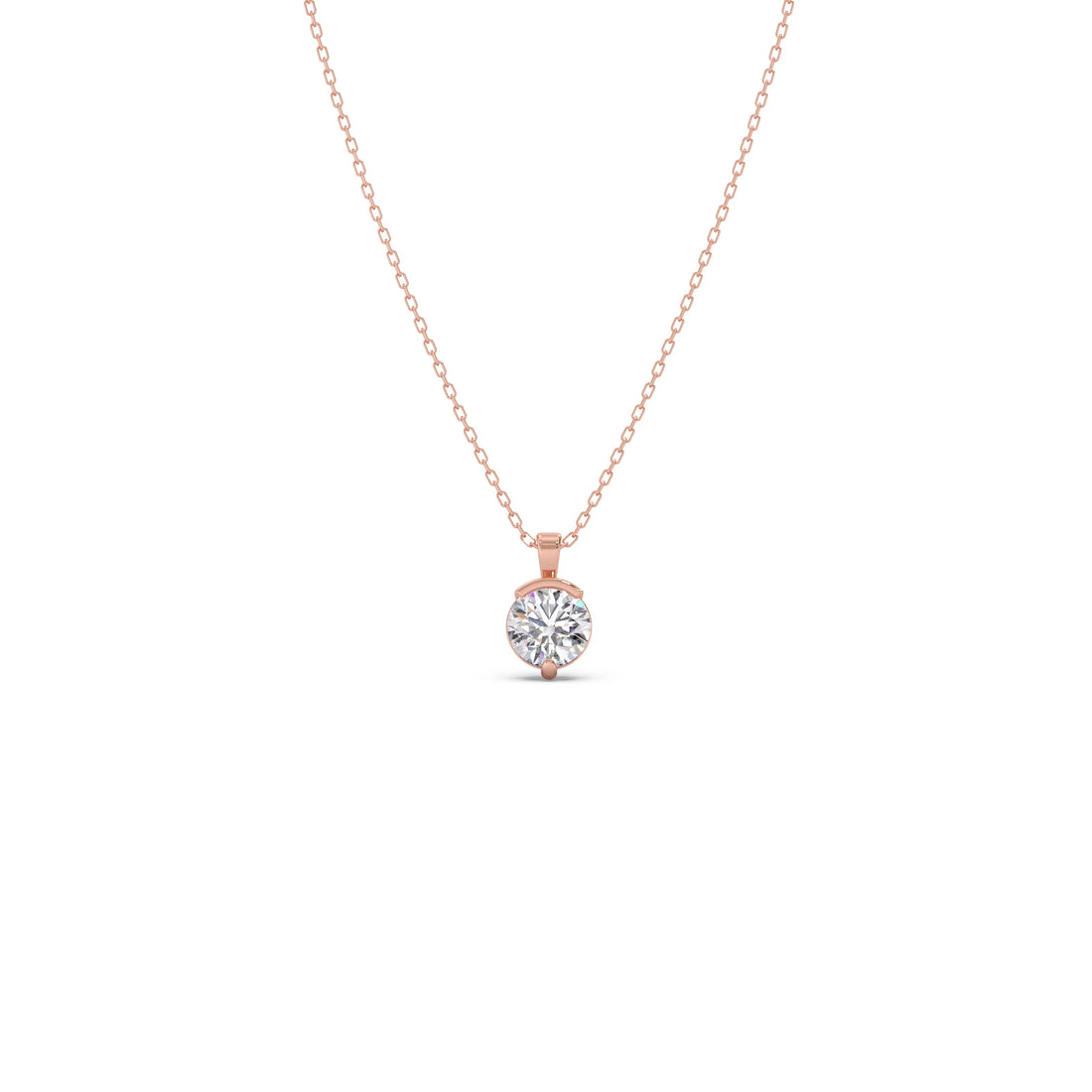 Half Bezel & Claw Prong Set Luminous Round Shape Solitaire Pendant Necklace