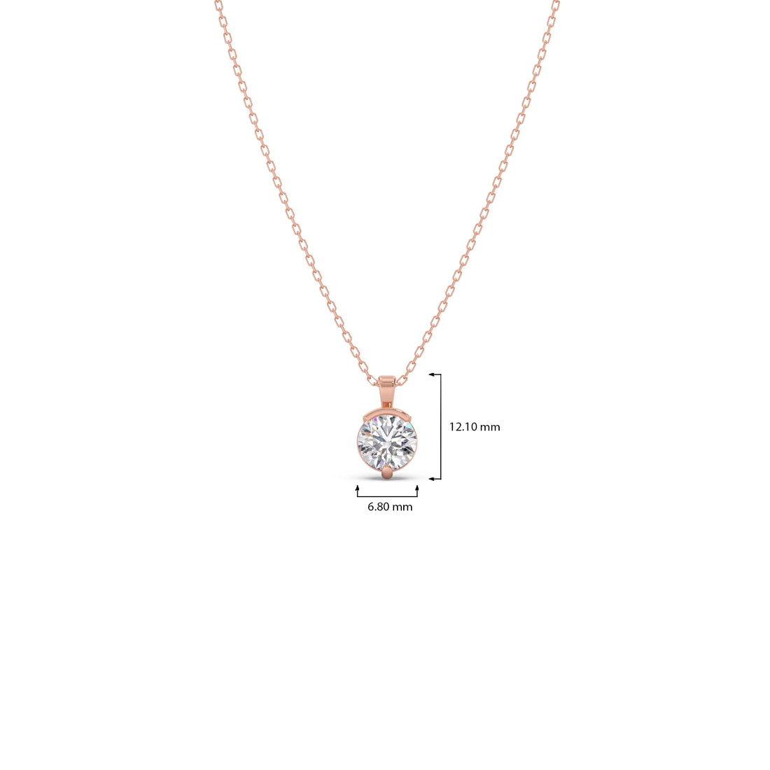 Half Bezel & Claw Prong Set Luminous Round Shape Solitaire Pendant Necklace