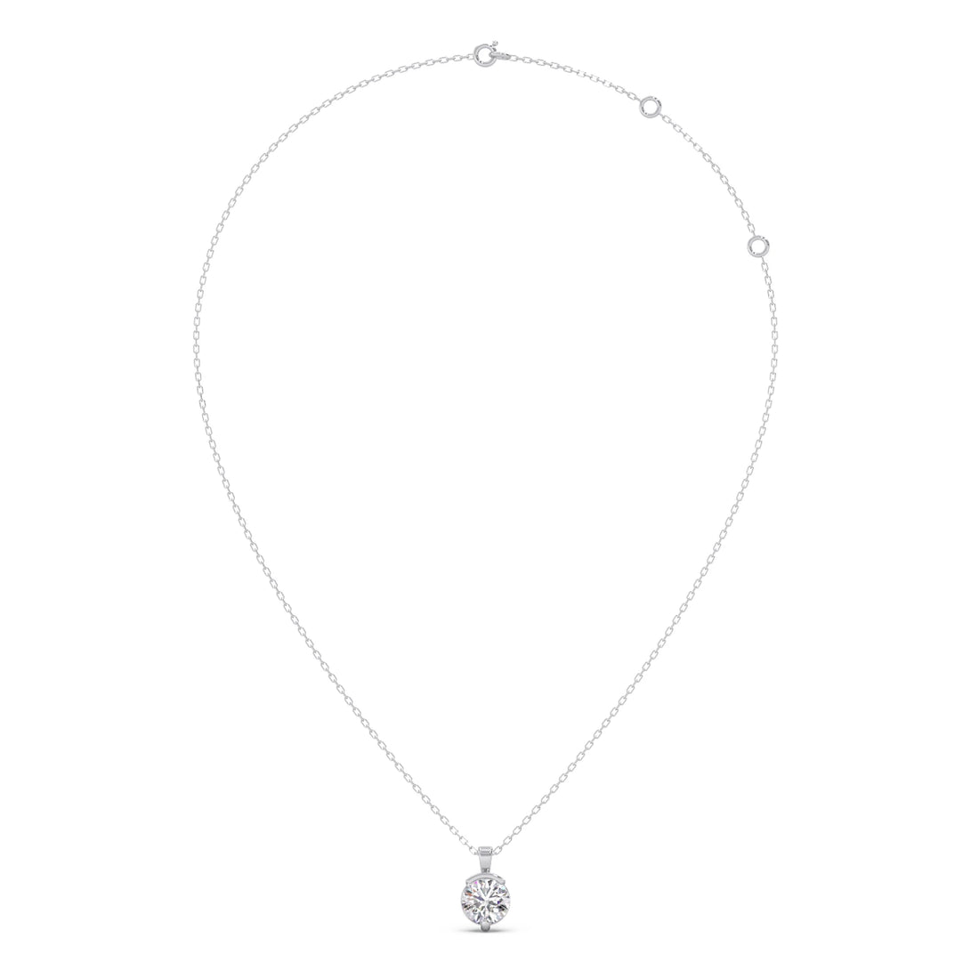 Half Bezel & Claw Prong Set Luminous Round Shape Solitaire Pendant Necklace