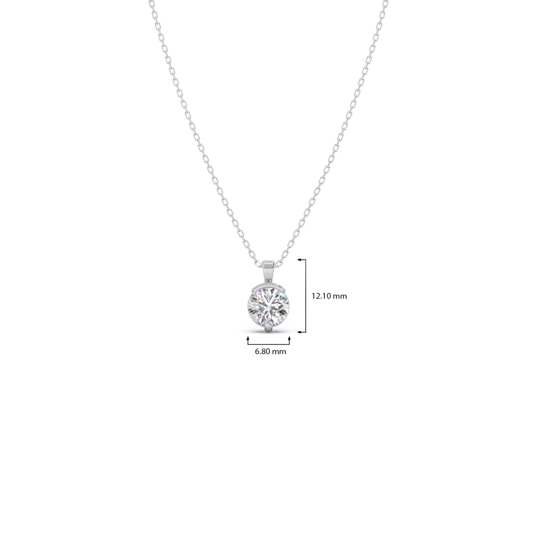 Half Bezel & Claw Prong Set Luminous Round Shape Solitaire Pendant Necklace