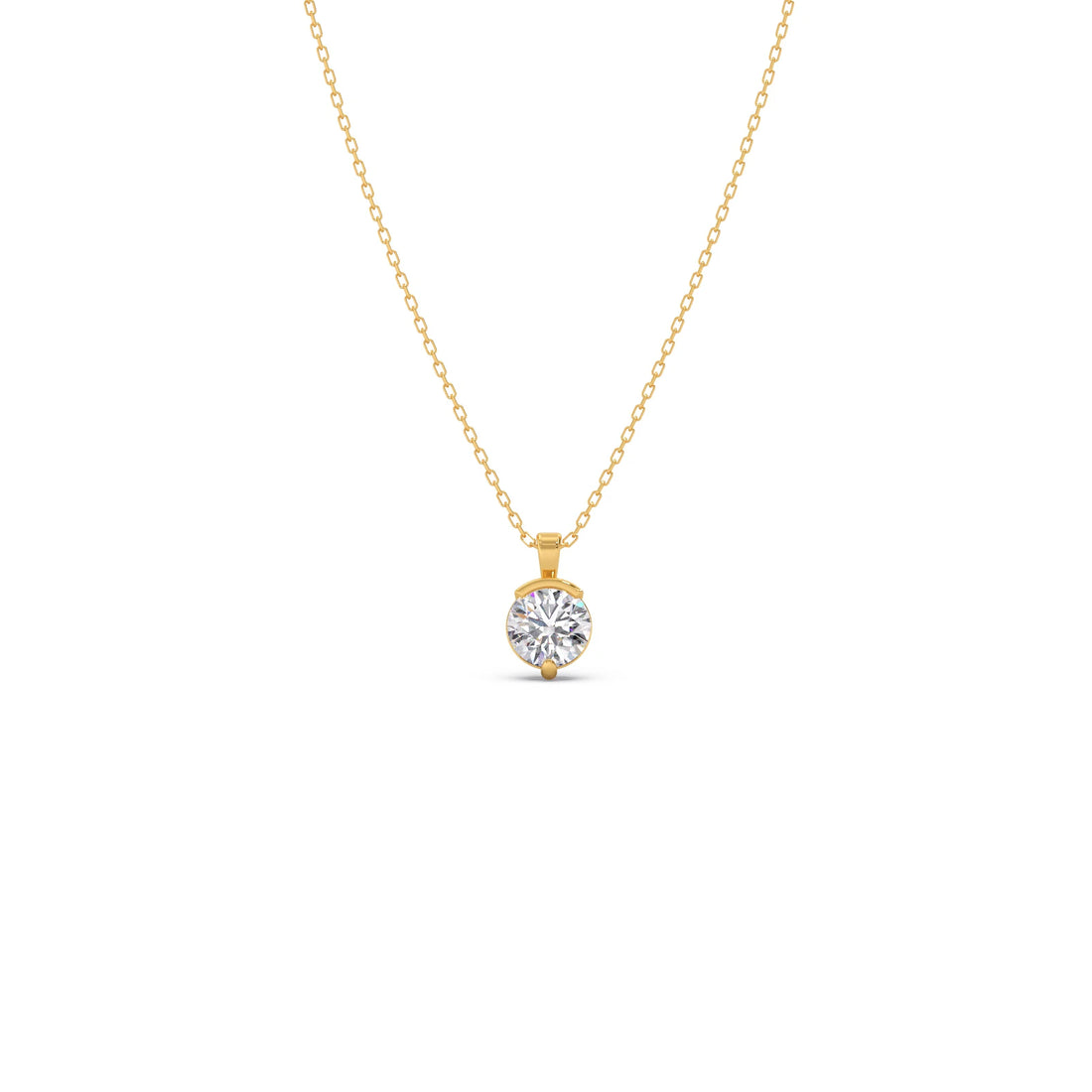 Half Bezel & Claw Prong Set Luminous Round Shape Solitaire Pendant Necklace