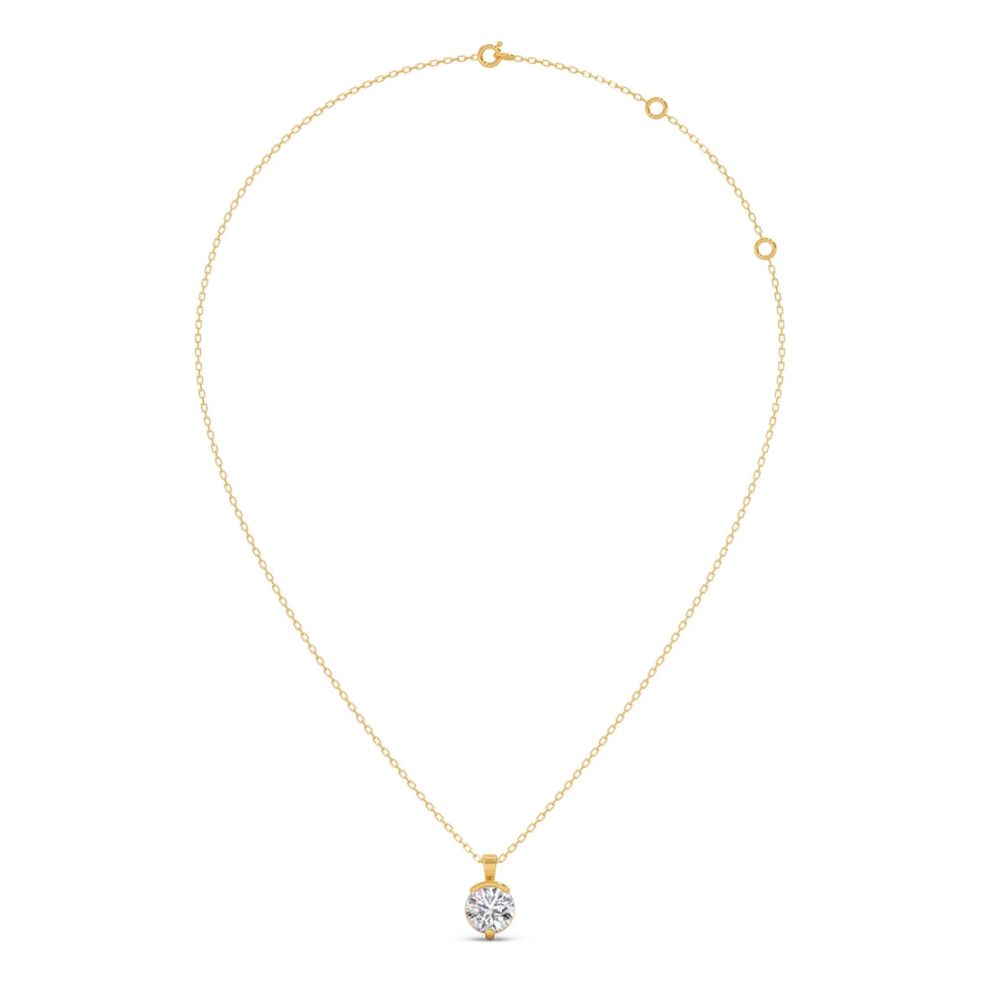 Half Bezel & Claw Prong Set Luminous Round Shape Solitaire Pendant Necklace