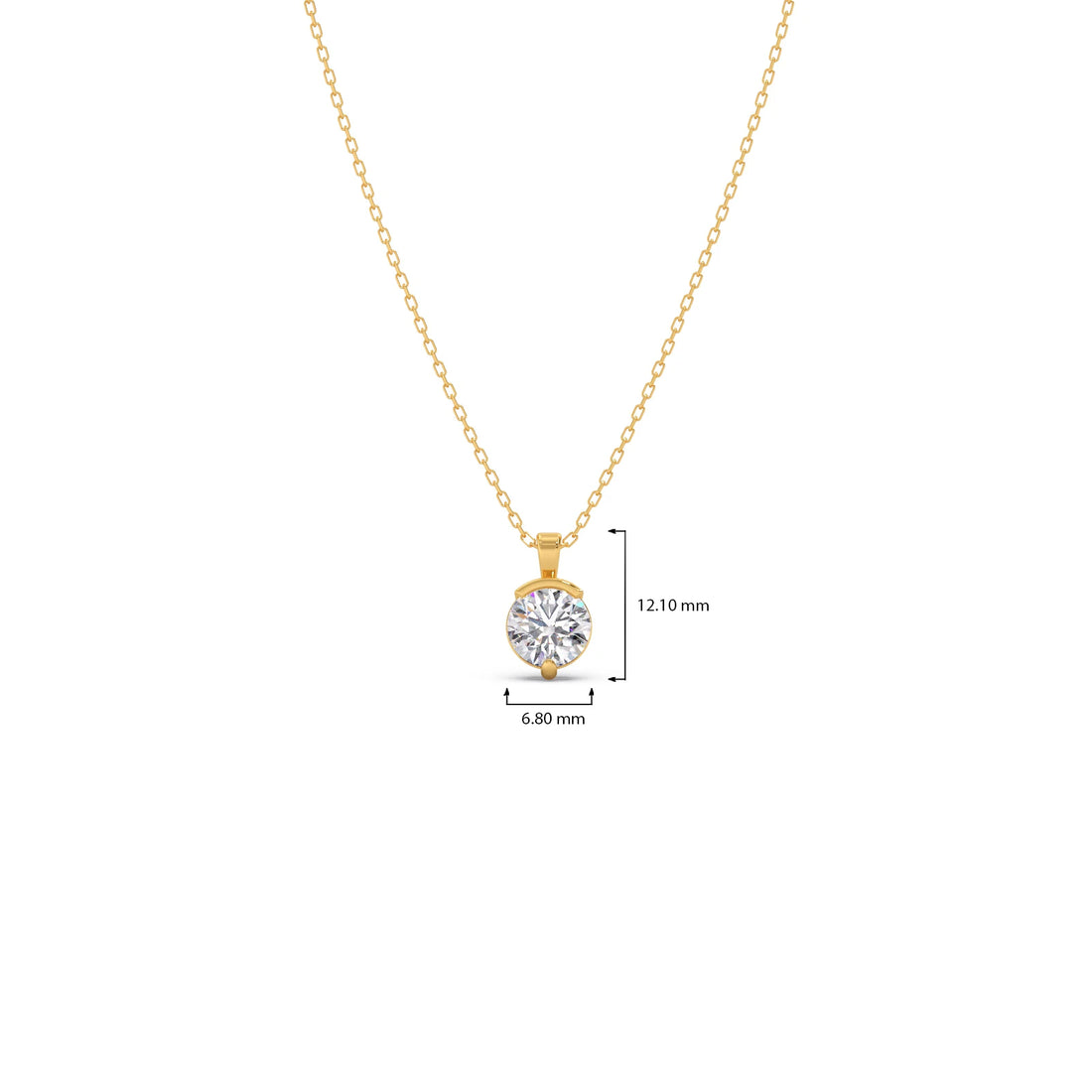 Half Bezel & Claw Prong Set Luminous Round Shape Solitaire Pendant Necklace