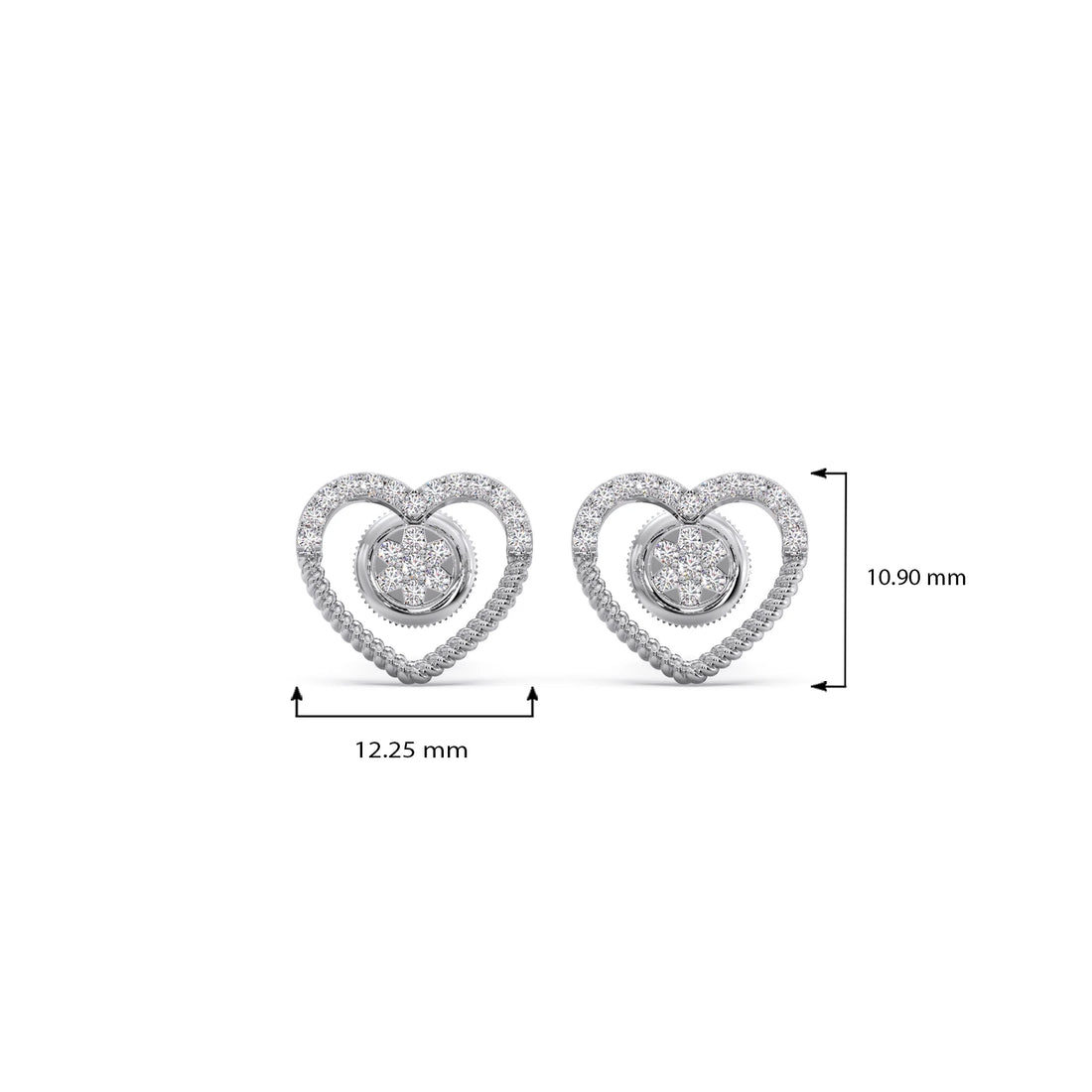 Gold Diamond Heart Stud Earrings