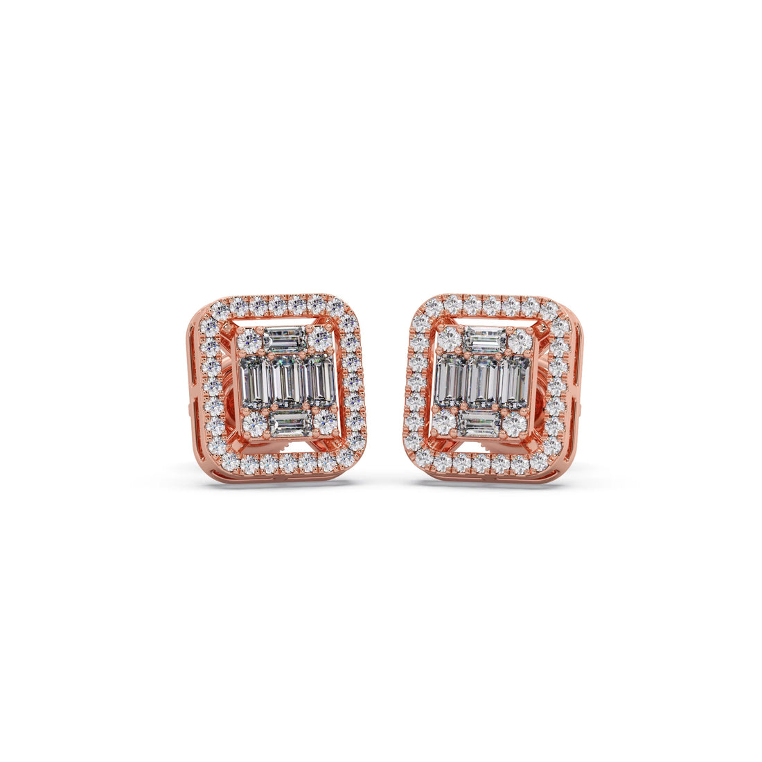 Baguette & Round Halo Earrings