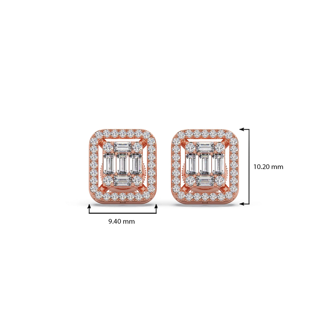 Baguette & Round Halo Earrings